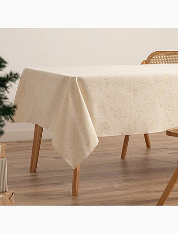 Nappe de noël en coton, flocons de neige dorés en relief - gamusi