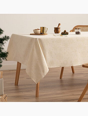 Nappe de noël en coton, flocons de neige dorés en relief - gamusi
