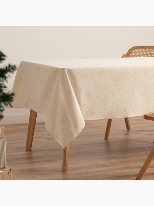 Nappe de noël en coton, flocons de neige dorés en relief - gamusi - Kiabi
