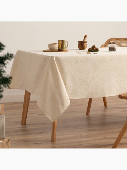 Nappe de noël en coton, flocons de neige dorés en relief - gamusi - Kiabi