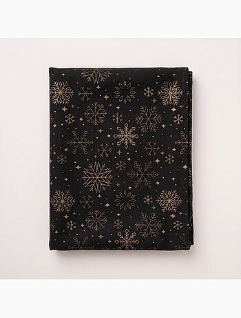 Nappe de noël en coton, flocons de neige dorés en relief - gamusi