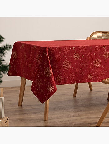 Nappe de noël en coton, flocons de neige dorés en relief - gamusi