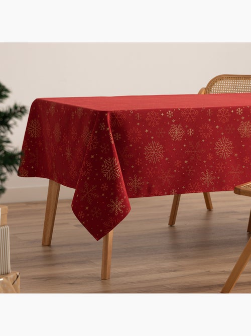 Nappe de noël en coton, flocons de neige dorés en relief - gamusi - Kiabi