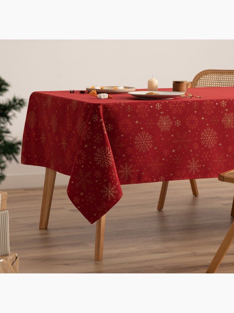Nappe de noël en coton, flocons de neige dorés en relief - gamusi Rouge - Kiabi