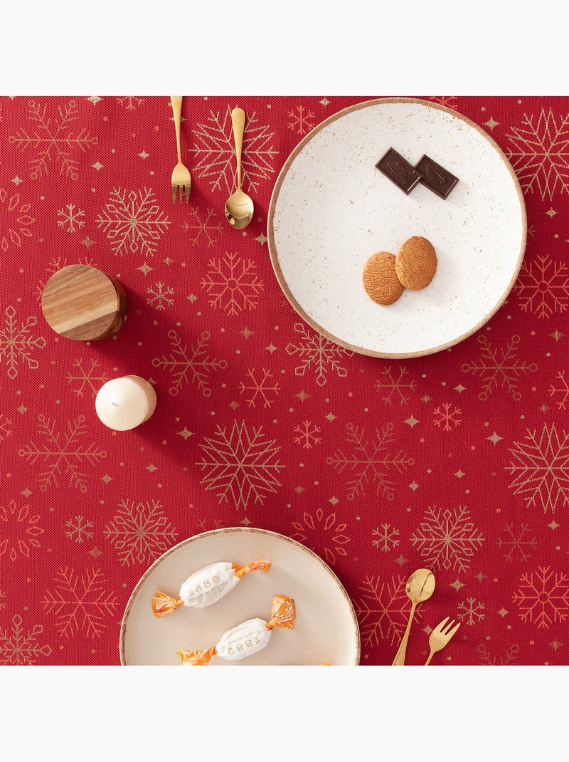 Nappe de noël en coton, flocons de neige dorés en relief - gamusi Rouge - Kiabi