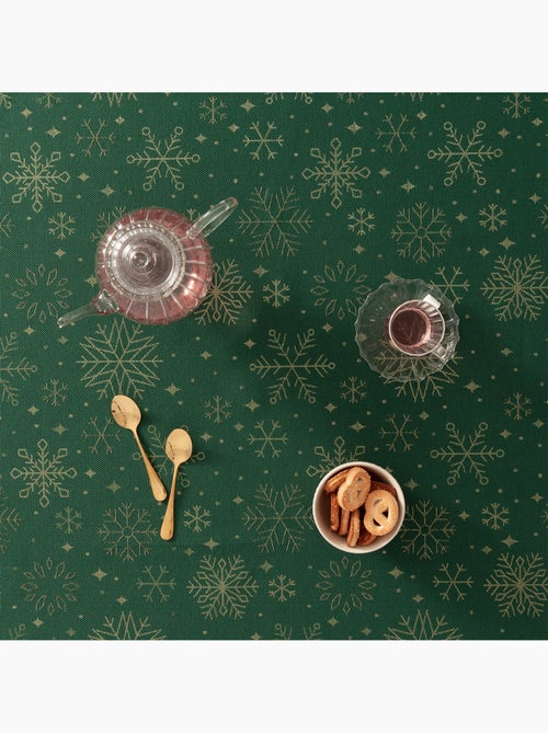 Nappe de noël en coton, flocons de neige dorés en relief - gamusi - Kiabi