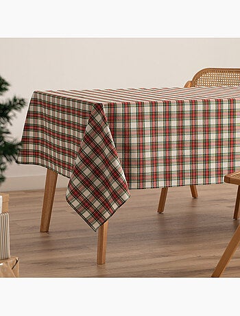 Nappe de noël en coton, motif tartan à rayures dorées en relief - gamusi