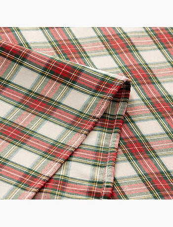 Nappe de noël en coton, motif tartan à rayures dorées en relief - gamusi