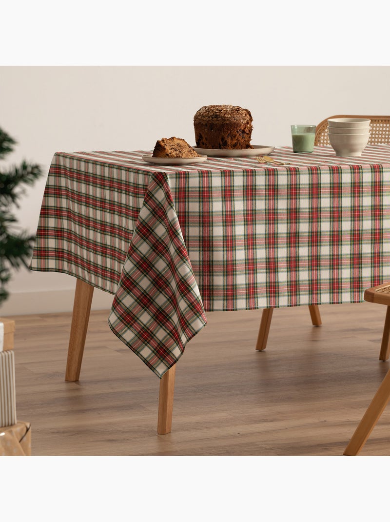 Nappe de noël en coton, motif tartan à rayures dorées en relief - gamusi Blanc - Kiabi