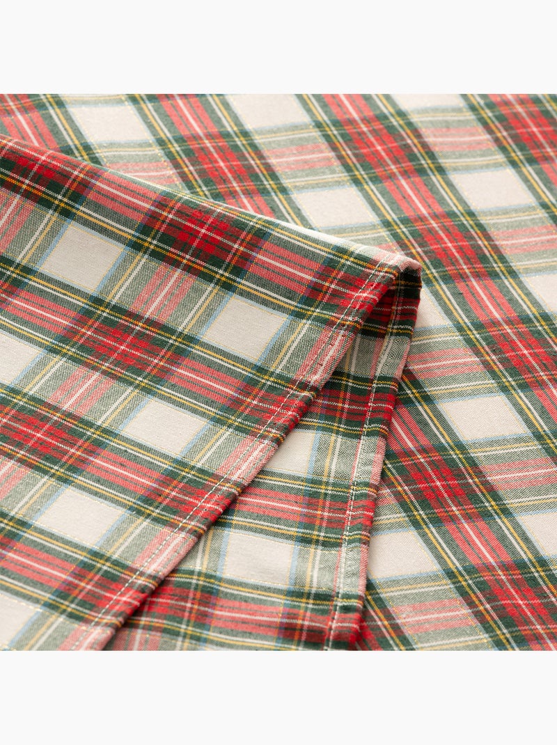 Nappe de noël en coton, motif tartan à rayures dorées en relief - gamusi Blanc - Kiabi