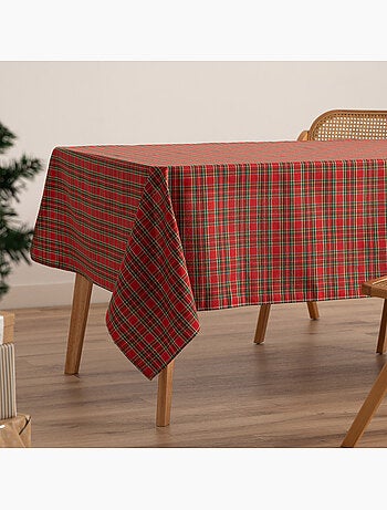 Nappe de noël en coton, motif tartan à rayures dorées en relief - gamusi