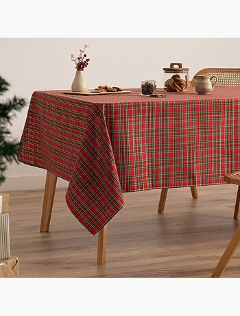 Nappe de noël en coton, motif tartan à rayures dorées en relief - gamusi