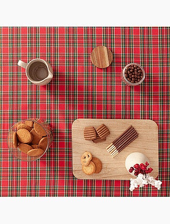 Nappe de noël en coton, motif tartan à rayures dorées en relief - gamusi