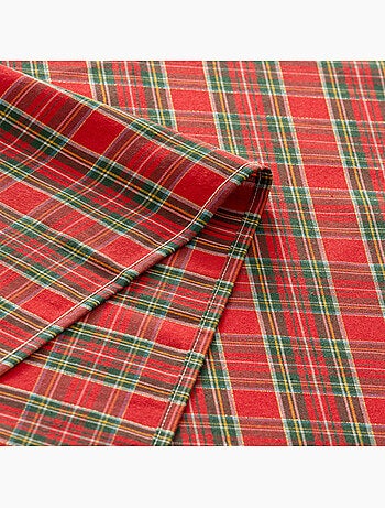 Nappe de noël en coton, motif tartan à rayures dorées en relief - gamusi