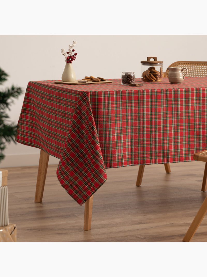 Nappe de noël en coton, motif tartan à rayures dorées en relief - gamusi Rouge - Kiabi