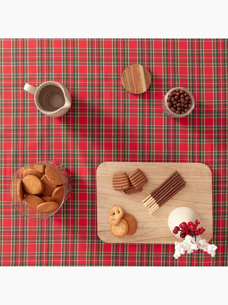 Nappe de noël en coton, motif tartan à rayures dorées en relief - gamusi Rouge - Kiabi