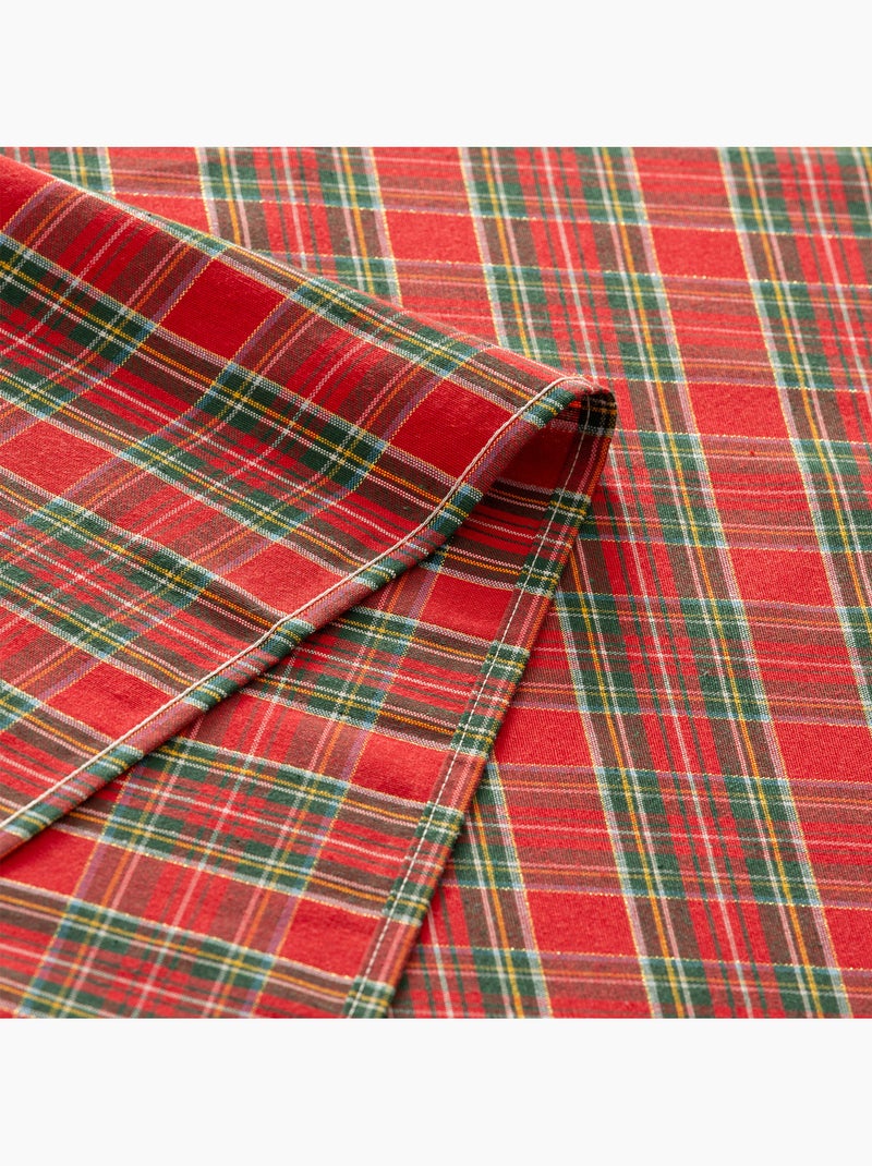 Nappe de noël en coton, motif tartan à rayures dorées en relief - gamusi Rouge - Kiabi