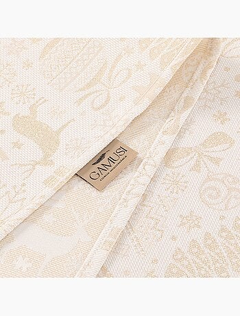 Nappe de noël en coton, motifs de noël dorés en relief - gamusi