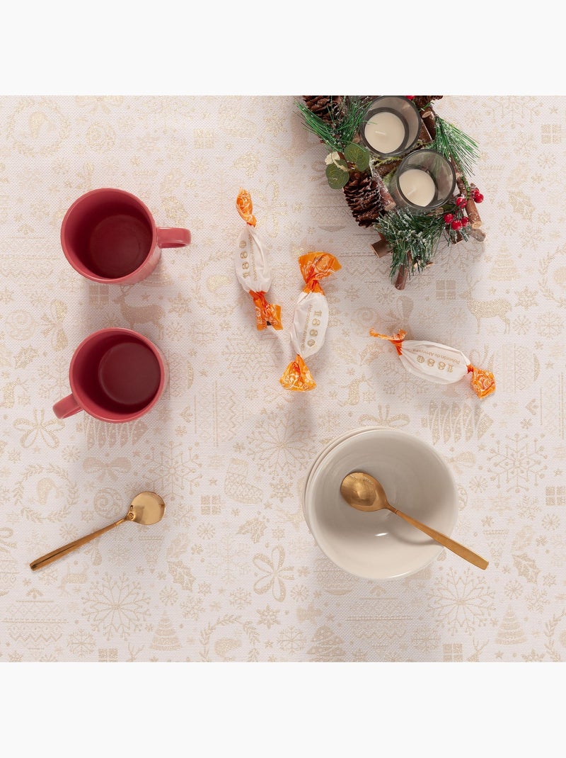 Nappe de noël en coton, motifs de noël dorés en relief - gamusi Blanc Doré - Kiabi