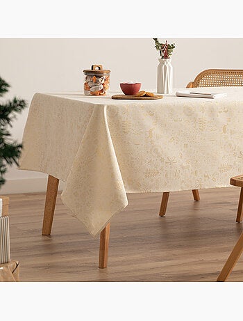 Nappe de noël en coton, motifs de noël dorés en relief - gamusi