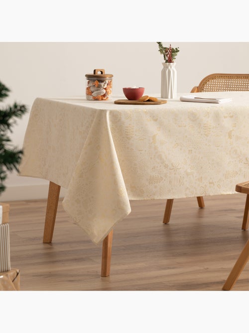 Nappe de noël en coton, motifs de noël dorés en relief - gamusi - Kiabi