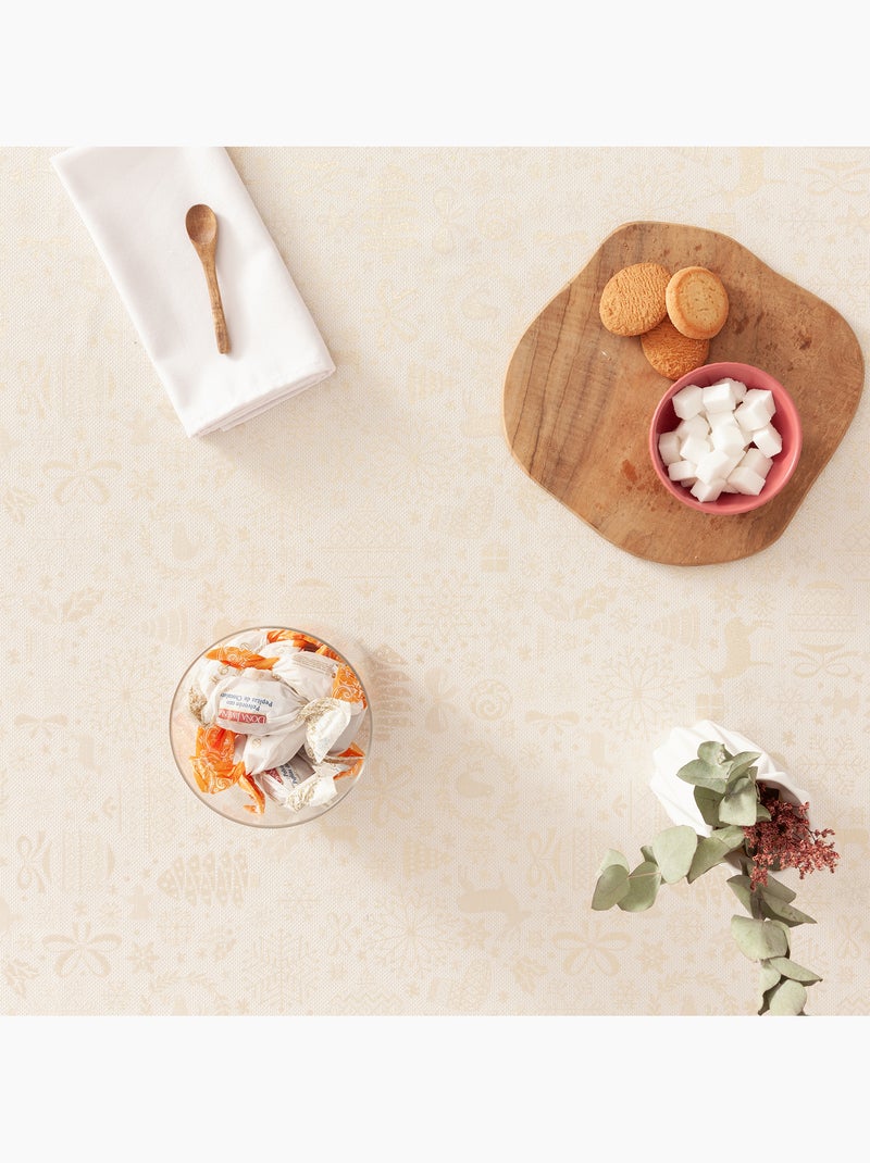 Nappe de noël en coton, motifs de noël dorés en relief - gamusi Ecru - Kiabi