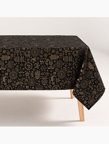 Nappe de noël en coton, motifs de noël dorés en relief - gamusi
