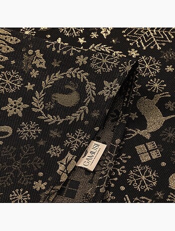 Nappe de noël en coton, motifs de noël dorés en relief - gamusi