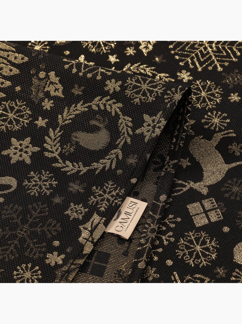 Nappe de noël en coton, motifs de noël dorés en relief - gamusi Noir Doré - Kiabi