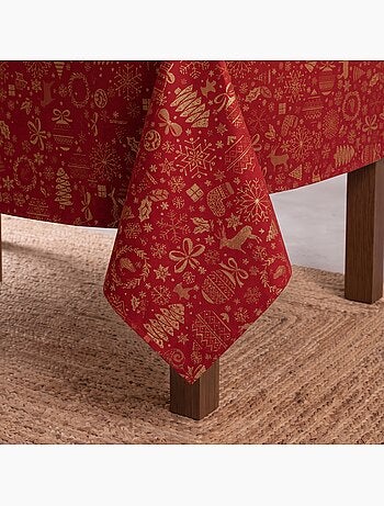 Nappe de noël en coton, motifs de noël dorés en relief - gamusi