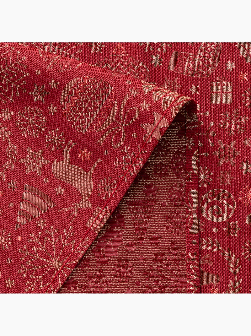 Nappe de noël en coton, motifs de noël dorés en relief - gamusi Rouge - Kiabi