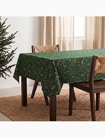 Nappe de noël en coton, motifs de noël dorés en relief - gamusi