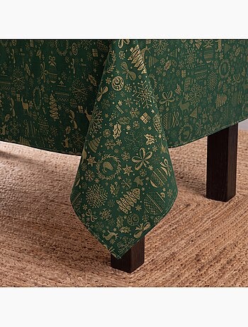 Nappe de noël en coton, motifs de noël dorés en relief - gamusi