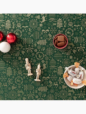 Nappe de noël en coton, motifs de noël dorés en relief - gamusi