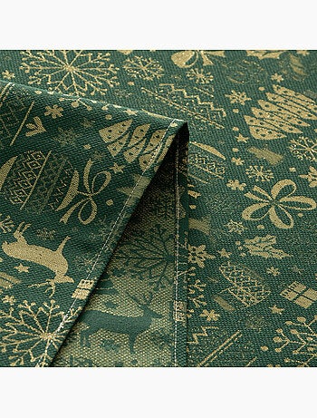 Nappe de noël en coton, motifs de noël dorés en relief - gamusi
