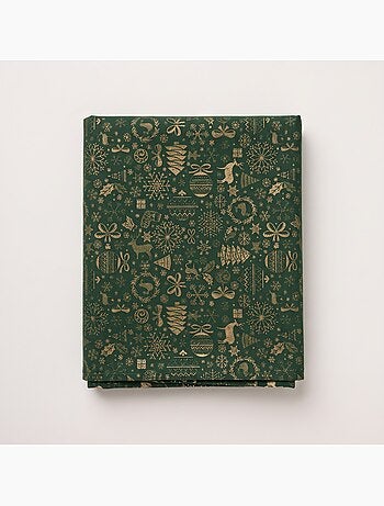 Nappe de noël en coton, motifs de noël dorés en relief - gamusi