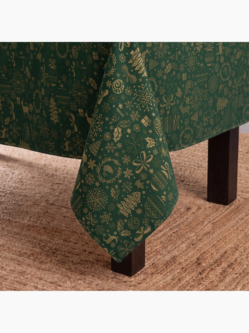 Nappe de noël en coton, motifs de noël dorés en relief - gamusi Vert - Kiabi