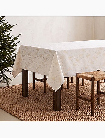 Nappe de noël en coton, sapins et étoiles dorés en relief - gamusi