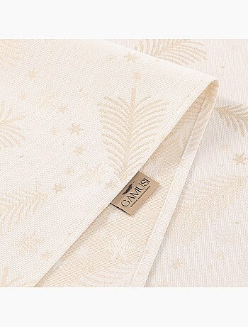 Nappe de noël en coton, sapins et étoiles dorés en relief - gamusi