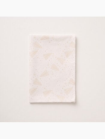 Nappe de noël en coton, sapins et étoiles dorés en relief - gamusi