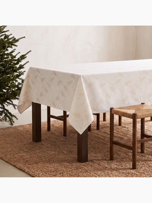 Nappe de noël en coton, sapins et étoiles dorés en relief - gamusi - Kiabi