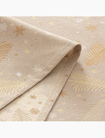 Nappe de noël en coton, sapins et étoiles dorés en relief - gamusi