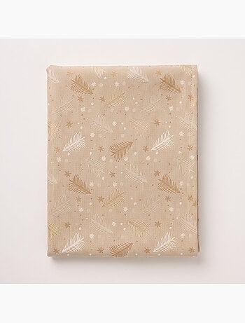 Nappe de noël en coton, sapins et étoiles dorés en relief - gamusi