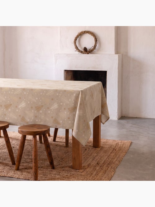 Nappe de noël en coton, sapins et étoiles dorés en relief - gamusi - Kiabi