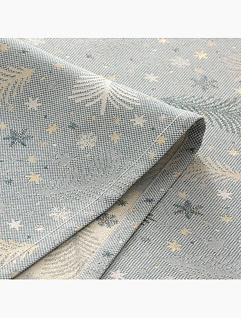 Nappe de noël en coton, sapins et étoiles dorés en relief - gamusi