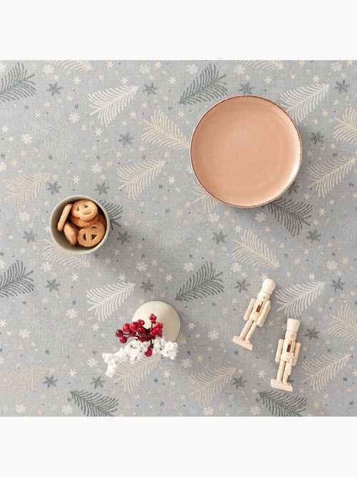 Nappe de noël en coton, sapins et étoiles dorés en relief - gamusi - Kiabi