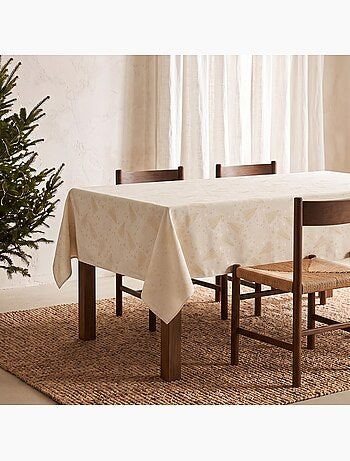 Nappe de noël en coton, sapins et étoiles dorés en relief - gamusi