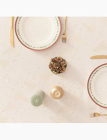 Nappe de noël en coton, sapins et étoiles dorés en relief - gamusi