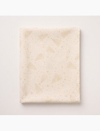 Nappe de noël en coton, sapins et étoiles dorés en relief - gamusi