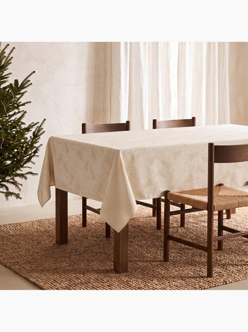 Nappe de noël en coton, sapins et étoiles dorés en relief - gamusi - Kiabi